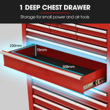 Bullet Pro 16 Drawer Tool Box Cabinet Chest Storage, Toolbox Garage Organiser Set, Red - Rear View