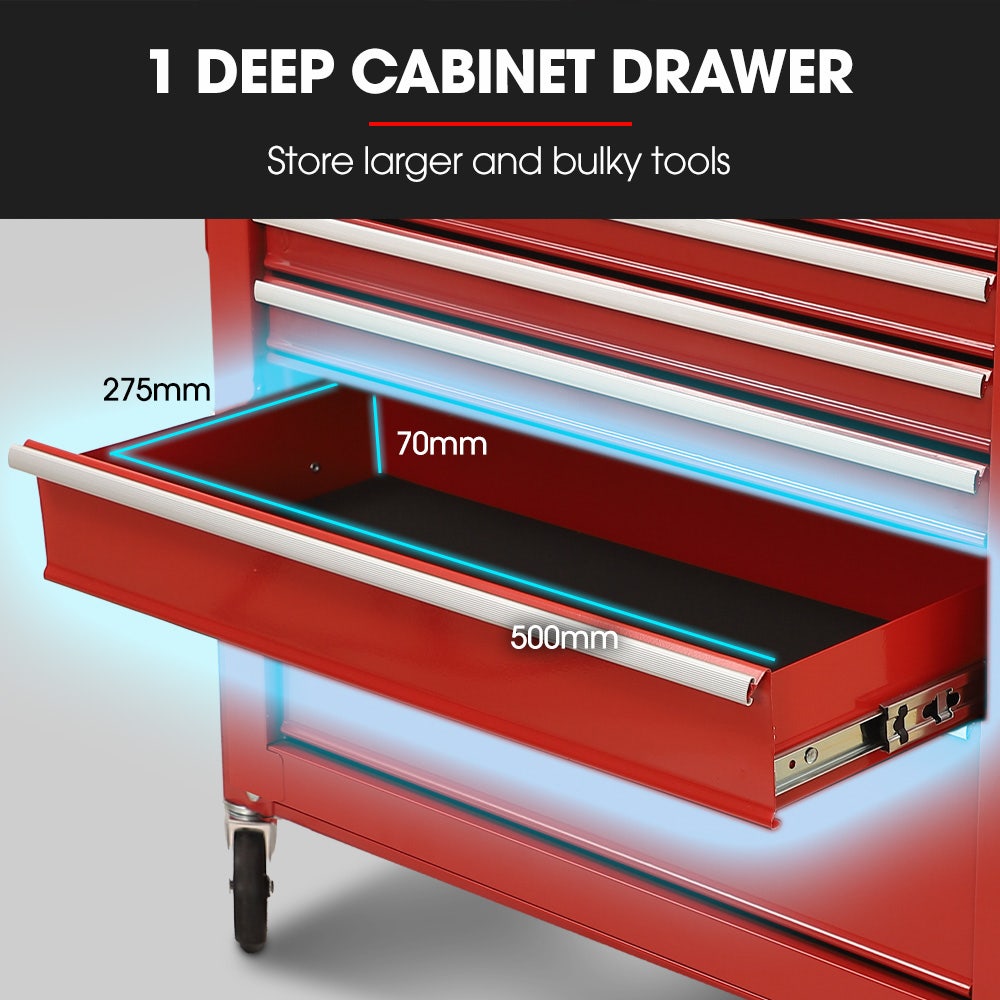 Bullet Pro 16 Drawer Tool Box Cabinet Chest Storage, Toolbox Garage Organiser Set, Red