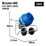 BAUMR-AG 100L Portable Poly Drum Cement Concrete Mixer, Ultra-Light 36kg, 16 Inch Tyres, Electric Direct Drive Motor