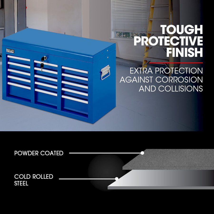 BULLET 9 Drawer Tool Box Chest, Organiser Mechanic Garage Storage Toolbox Set - Blue