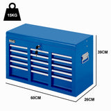 BULLET 9 Drawer Tool Box Chest, Organiser Mechanic Garage Storage Toolbox Set - Blue - Close-Up Angle