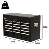 Bullet Pro 9 Drawer Tool Box Chest, Organiser Mechanic Garage Storage Toolbox Set - Black - Front View