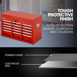 BULLET Pro 9 Drawer Tool Box Chest, Organiser Mechanic Garage Storage Toolbox Set - Red - Front View