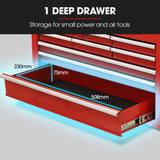 BULLET Pro 9 Drawer Tool Box Chest, Organiser Mechanic Garage Storage Toolbox Set - Red - Rear View