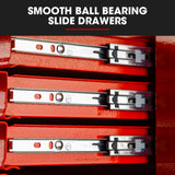 BULLET Pro 9 Drawer Tool Box Chest, Organiser Mechanic Garage Storage Toolbox Set - Red - Close-Up Angle