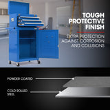 Bullet Pro 3 Drawer Tool Box Cabinet Trolley Storage, with 1-Door Toolbox Garage Organiser Set, Blue - Side View