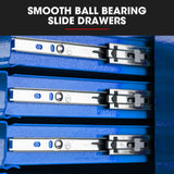 Bullet Pro 3 Drawer Tool Box Cabinet Trolley Storage, with 1-Door Toolbox Garage Organiser Set, Blue - Close-Up Angle