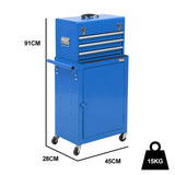 Bullet Pro 3 Drawer Tool Box Cabinet Trolley Storage, with 1-Door Toolbox Garage Organiser Set, Blue - Extra Image