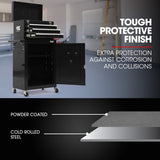 Bullet Pro 3 Drawer Tool Box Cabinet Trolley Storage, with 1-Door Toolbox Garage Organiser Set, Black - Front View