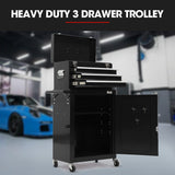 Bullet Pro 3 Drawer Tool Box Cabinet Trolley Storage, with 1-Door Toolbox Garage Organiser Set, Black - Side View