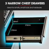 Bullet Pro 3 Drawer Tool Box Cabinet Trolley Storage, with 1-Door Toolbox Garage Organiser Set, Black - Top-Down View