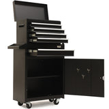 BULLET Pro 5 Drawer Tool Box Cabinet Chest Storage, with 1-Door Toolbox Garage Organiser Set, Black