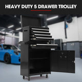 BULLET Pro 5 Drawer Tool Box Cabinet Chest Storage, with 1-Door Toolbox Garage Organiser Set, Black - Side View