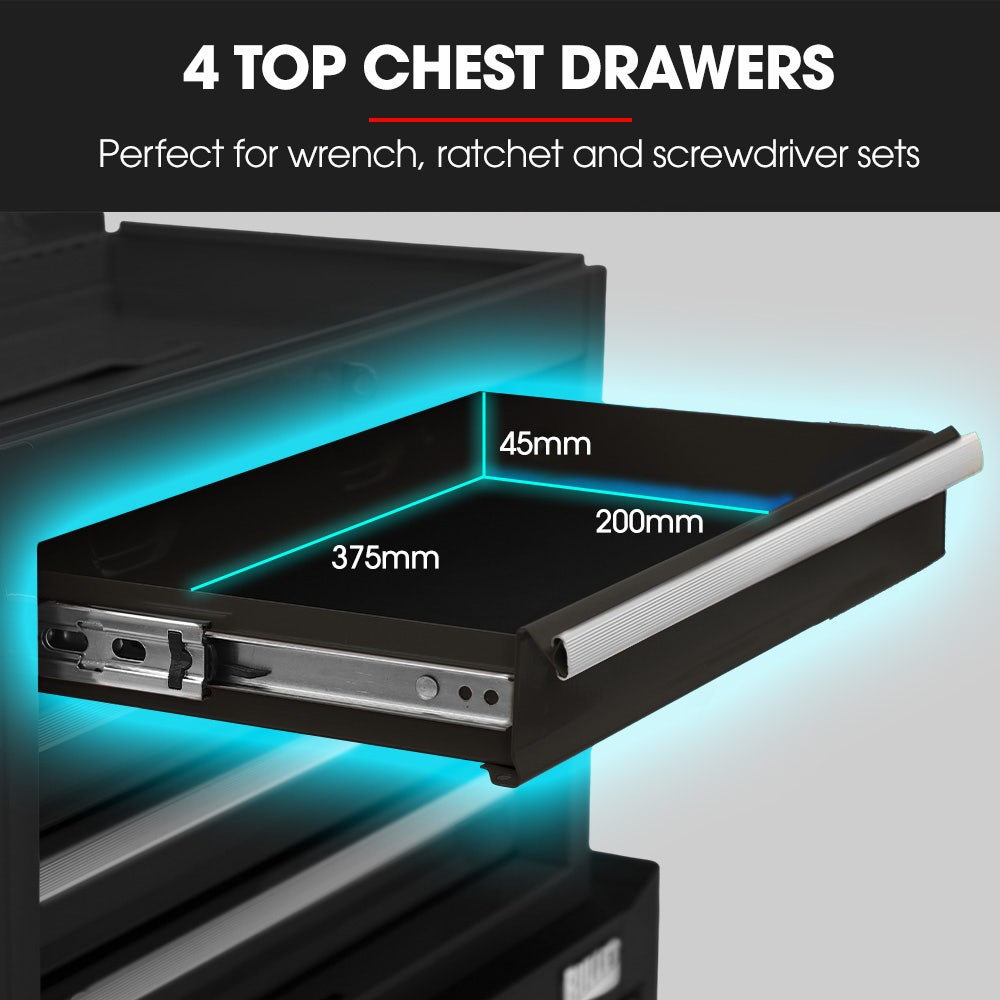 BULLET Pro 5 Drawer Tool Box Cabinet Chest Storage, with 1-Door Toolbox Garage Organiser Set, Black