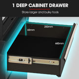 BULLET Pro 5 Drawer Tool Box Cabinet Chest Storage, with 1-Door Toolbox Garage Organiser Set, Black - 45-Degree Angle