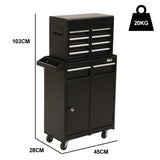 BULLET Pro 5 Drawer Tool Box Cabinet Chest Storage, with 1-Door Toolbox Garage Organiser Set, Black - Front View