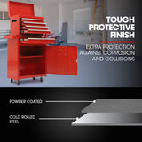 BULLET Pro 5 Drawer Tool Box Cabinet Chest Storage, with 1-Door Toolbox Garage Organiser Set, Red - Front View