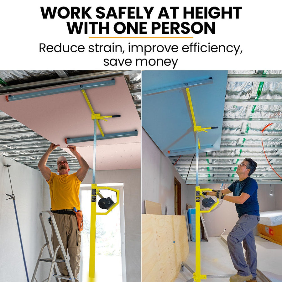 UNIMAC Drywall & Panel Lifter, 1200 x 3600 68kg Max Gyprock Sheet, Galvanised, No-mark Locking Castors