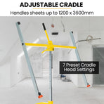 UNIMAC Drywall & Panel Lifter, 1200 x 3600 68kg Max Gyprock Sheet, Galvanised, No-mark Locking Castors