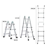 Bullet 2.9m Folding Aluminium Multipurpose Ladder, w/ Workshelf Platform, Spring Assisted Rapid Safety Lock Adjusters - Front View