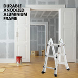 Bullet 2.9m Folding Aluminium Multipurpose Ladder, w/ Workshelf Platform, Spring Assisted Rapid Safety Lock Adjusters - Side View