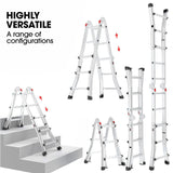 Bullet 2.9m Folding Aluminium Multipurpose Ladder, w/ Workshelf Platform, Spring Assisted Rapid Safety Lock Adjusters - Top-Down View