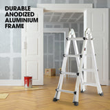 Bullet 4m Folding Aluminium Multipurpose Ladder, w/ Workshelf Platform, Spring Assisted Rapid Safety Lock Adjusters - Side View