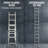 Bullet 4m Folding Aluminium Multipurpose Ladder, w/ Workshelf Platform, Spring Assisted Rapid Safety Lock Adjusters - Rear View