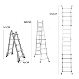 Bullet 5.1m Folding Aluminium Multipurpose Ladder, w/ Workshelf Platform, Spring Assisted Rapid Safety Lock Adjusters - Front View
