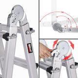 Bullet 5.1m Folding Aluminium Multipurpose Ladder, w/ Workshelf Platform, Spring Assisted Rapid Safety Lock Adjusters - Close-Up Angle