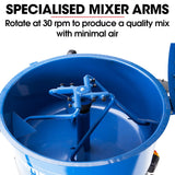 BAUMR-AG 120L Forced Action Pan Mixer, 1500W Electric Direct Drive Motor, Heavy-Duty Frame, for Mortar Screed Resin Cement, 10 Inch Solid Rubber Wheels - Close-Up Angle