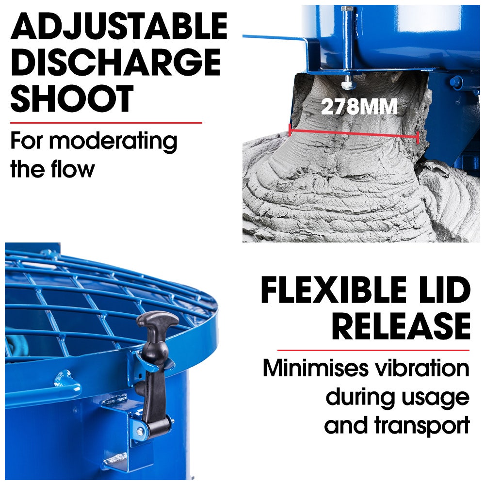 BAUMR-AG 120L Forced Action Pan Mixer, 1500W Electric Direct Drive Motor, Heavy-Duty Frame, for Mortar Screed Resin Cement, 10 Inch Solid Rubber