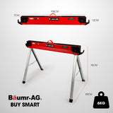 Baumr-AG 2 x Steel Saw Horse, 1000kg Capacity Folding Adjustable Sawhorses, 2x4 Support Arms - Front View