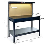 BAUMR-AG Steel Garage Workbench with LED Lights Pegboard Tool Storage Work Bench Workshop Table - Front View