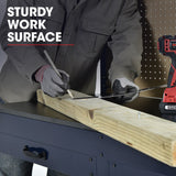 BAUMR-AG Steel Garage Workbench with LED Lights Pegboard Tool Storage Work Bench Workshop Table