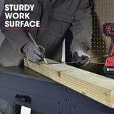 BAUMR-AG Steel Garage Workbench with LED Lights Pegboard Tool Storage Work Bench Workshop Table - Rear View