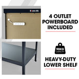 BAUMR-AG Steel Garage Workbench with LED Lights Pegboard Tool Storage Work Bench Workshop Table - Close-Up Angle