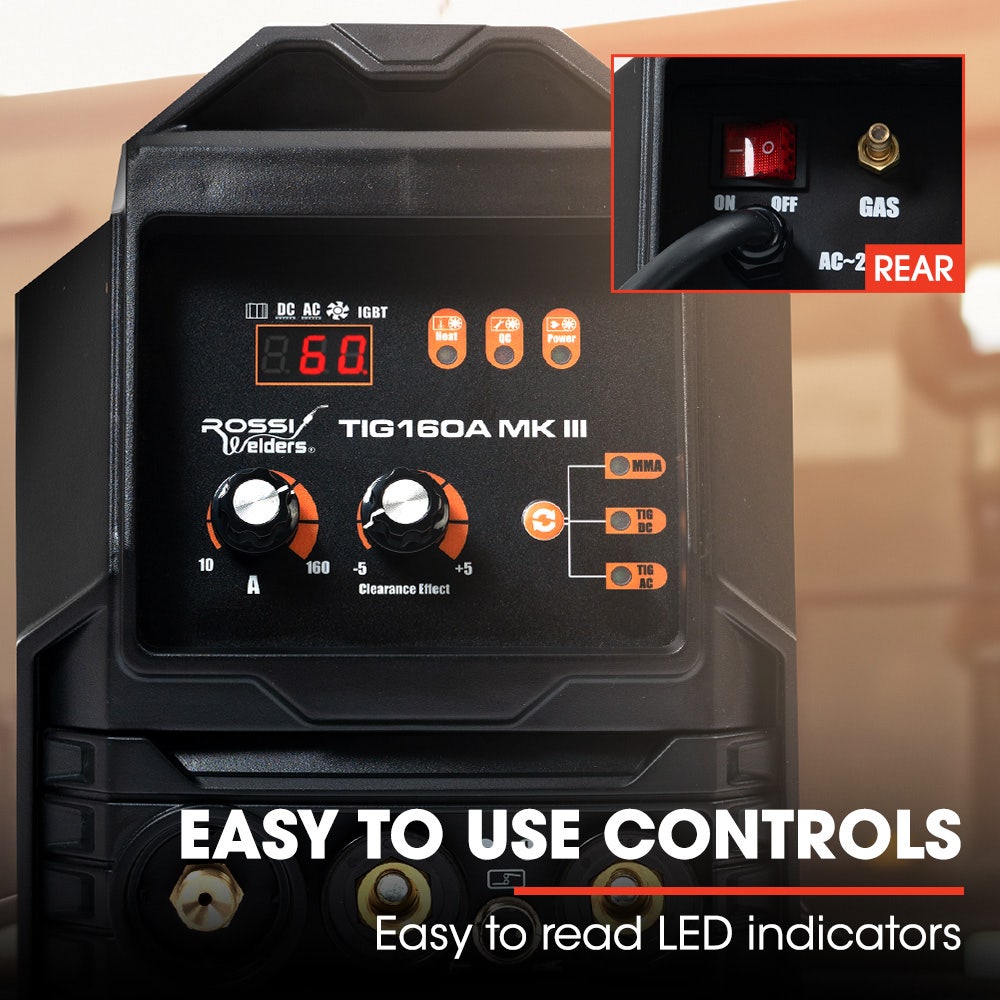 ROSSI 160 Amp AC DC TIG MMA ARC Stick Inverter Welder, Ideal for Aluminium and Copper Welding, 15A Plug