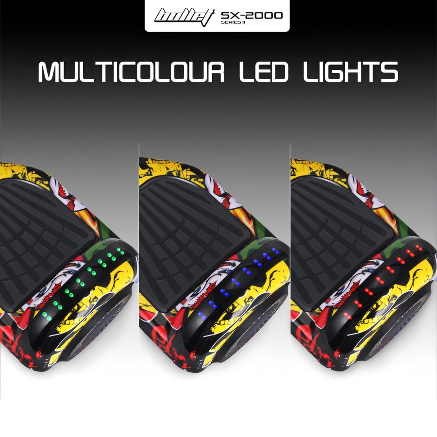 BULLET SX-2000 Hoverboard Scooter, 500W Brushless, UL Certified, AU Compliant, Superior Self Balancing System, LED Lights, Hip Hop Design