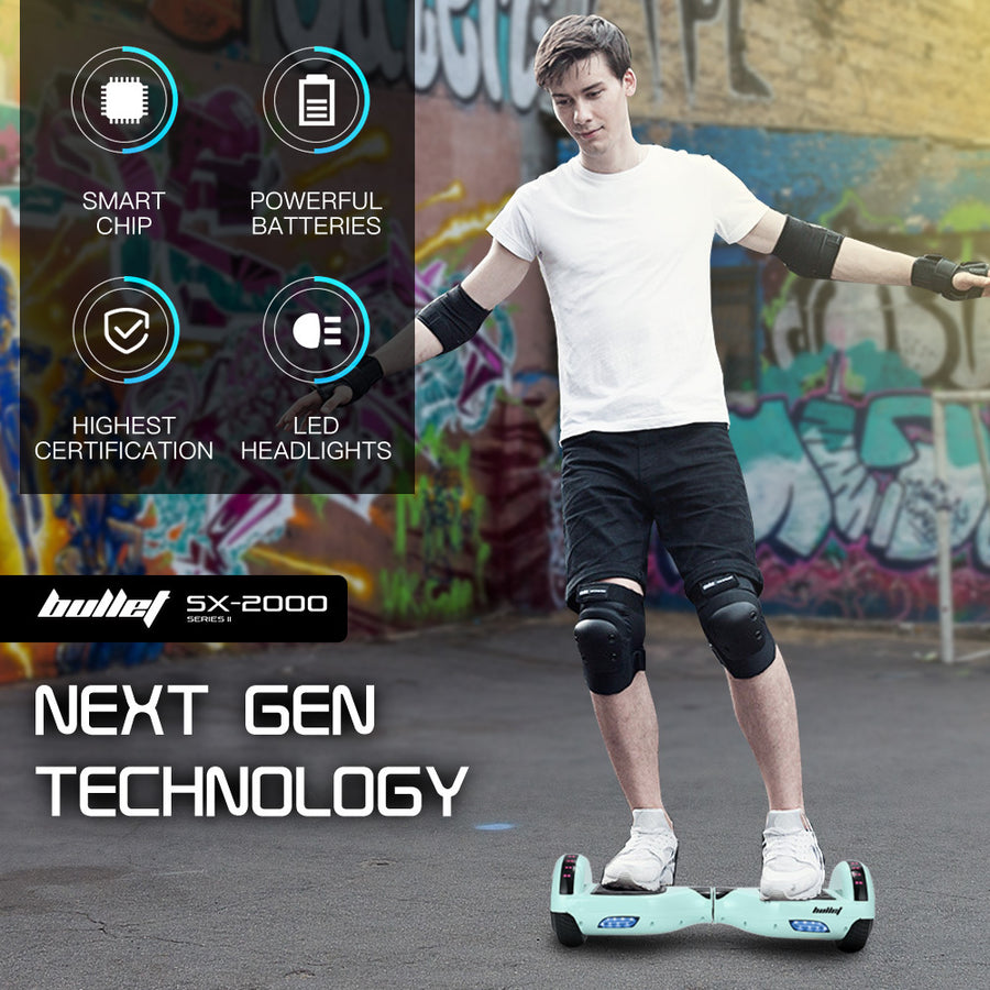 BULLET SX-2000 Hoverboard Scooter, 500W Brushless, UL Certified, AU Compliant, Superior Self Balancing System, LED Lights, Mint Green