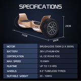 BULLET SX-4000 Hoverboard Scooter, 8.5 Wheels, 700W Brushless, Superior Self Balancing System, UL Certified, LED Lights, Carry Bag, Bronze - Front View