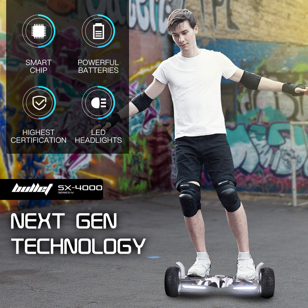 BULLET SX-4000 Hoverboard Scooter, 8.5 Wheels, 700W Brushless, Superior Self Balancing System, UL Certified, LED Lights, Carry Bag, Camo