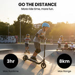 ALPHA Edge Electric Scooter Kids/Teens, 16km/h Max, Adjustable Height, UL Certified, AU Compliant, Dual Brakes, Bluetooth Music, LED, Black
