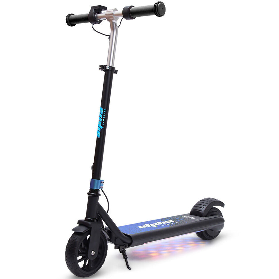ALPHA Edge Electric Scooter Kids/Teens, 16km/h Max, Adjustable Height, UL Certified, AU Compliant, Dual Brakes, Bluetooth Music, LED, Blue