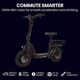 ALPHA Rover Electric Scooter with Seat, 500W 48V 25km/h 30km Range, 14-inch Tyres, Motorised Commute