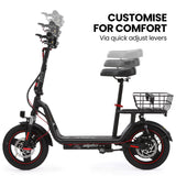 ALPHA Rover Electric Scooter with Seat, 500W 48V 25km/h 30km Range, 14-inch Tyres, Motorised Commuter eScooter for Adults, Black - Rear View
