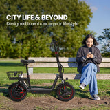 ALPHA Rover Electric Scooter with Seat, 500W 48V 25km/h 30km Range, 14-inch Tyres, Motorised Commute