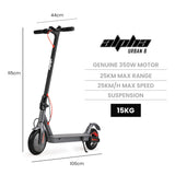 ALPHA Urban 8 Electric Scooter, Suspension, 25km Range, 8.5-Inch Wheels, Brushless Motor, Motorised Commuter eScooter for Adults, Grey - Front View
