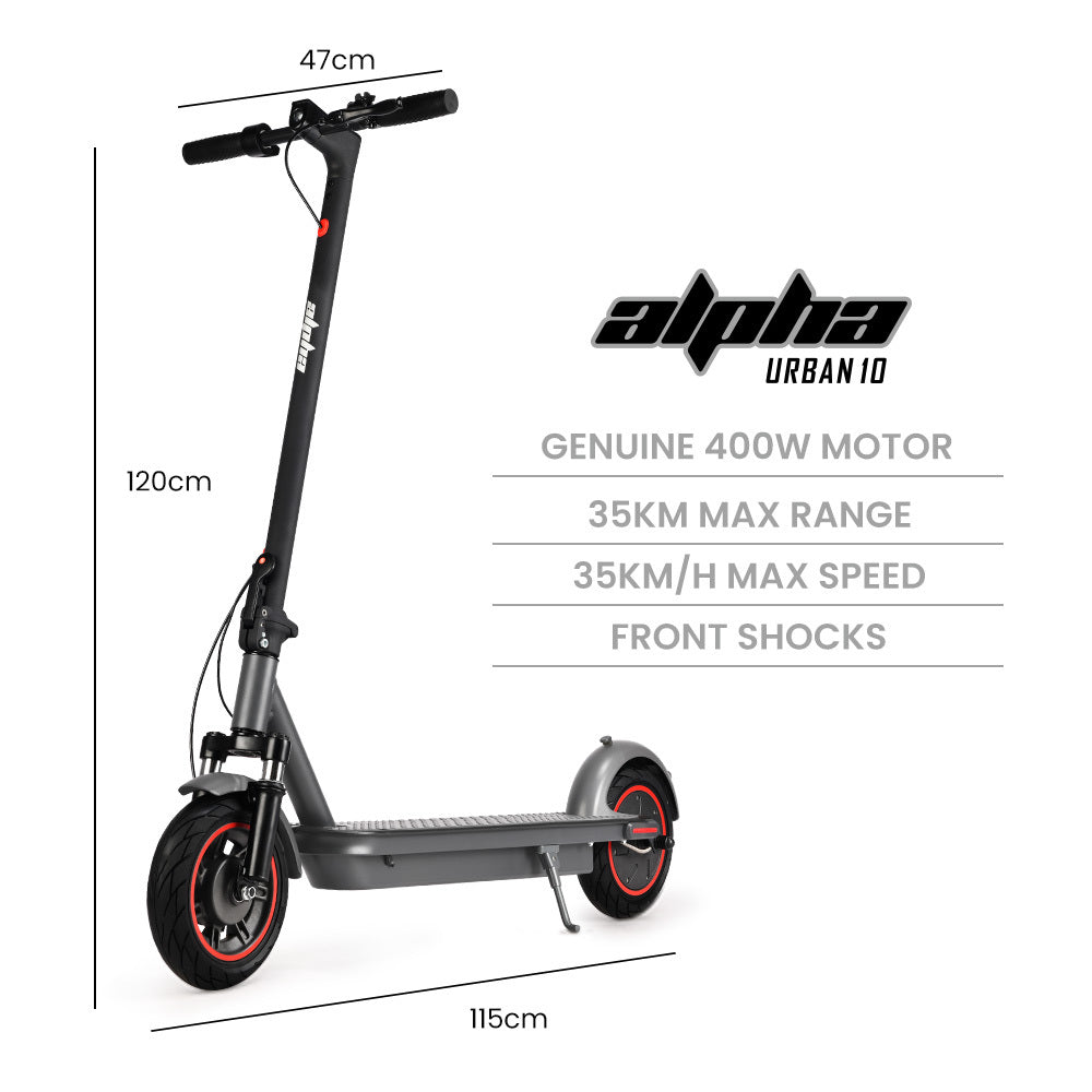 ALPHA Urban 10 Electric Scooter, 35km/h, Suspension, 35km Range, 10-Inch Wheels, Brushless Motor, Free APP, Motorised Commuter eScooter for Adults,