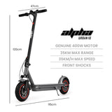 ALPHA Urban 10 Electric Scooter, 35km/h, Suspension, 35km Range, 10-Inch Wheels, Brushless Motor, Free APP, Motorised Commuter eScooter for Adults, Grey - Front View